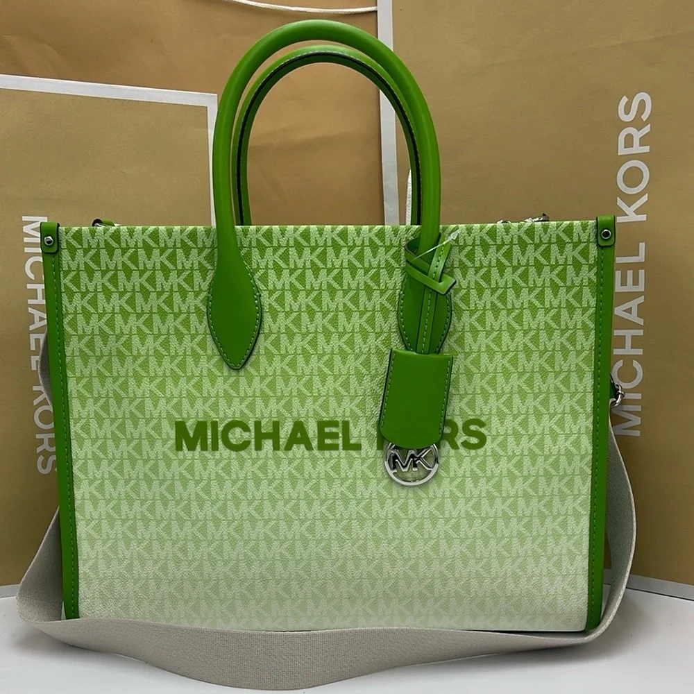 Michael Kors Mirella Medium Ombré Logo Tote Bag Jungle Green  NWT